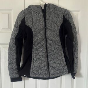 Gray and Black Outdoor Jacket with Quilted Insulation
